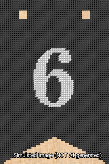 A simulated image of the stitched needlepoint design: Banner 13m Forked 6 White on Black. Not A.I. generated.