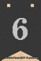 A simulated image of the stitched needlepoint design: Banner 13m Forked 6 White on Black. Not A.I. generated.