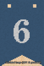 A simulated image of the stitched needlepoint design: Banner 13m Forked 6 White on Blue. Not A.I. generated.
