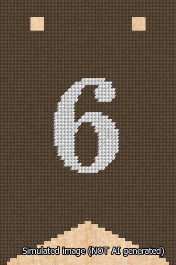 A simulated image of the stitched needlepoint design: Banner 13m Forked 6 White on Brown. Not A.I. generated.