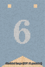 A simulated image of the stitched needlepoint design: Banner 13m Forked 6 White on Light Blue. Not A.I. generated.