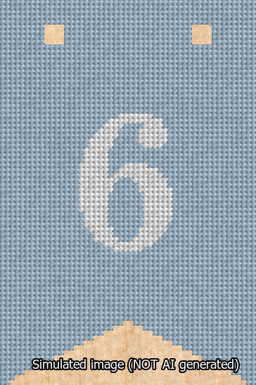 A simulated image of the stitched needlepoint design: Banner 13m Forked 6 White on Light Blue. Not A.I. generated.