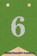 A simulated image of the stitched needlepoint design: Banner 13m Forked 6 White on Light Green. Not A.I. generated.