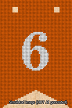 A simulated image of the stitched needlepoint design: Banner 13m Forked 6 White on Orange. Not A.I. generated.