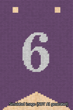 A simulated image of the stitched needlepoint design: Banner 13m Forked 6 White on Purple. Not A.I. generated.