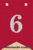 A simulated image of the stitched needlepoint design: Banner 13m Forked 6 White on Red. Not A.I. generated.