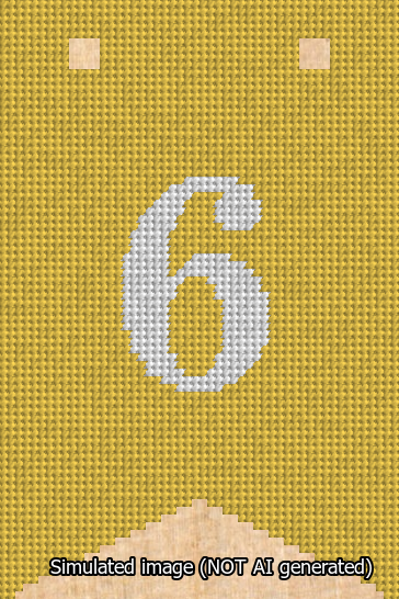 A simulated image of the stitched needlepoint design: Banner 13m Forked 6 White on Yellow. Not A.I. generated.