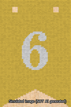 A simulated image of the stitched needlepoint design: Banner 13m Forked 6 White on Yellow. Not A.I. generated.