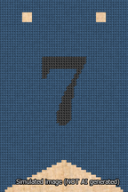 A simulated image of the stitched needlepoint design: Banner 13m Forked 7 Black on Blue. Not A.I. generated.