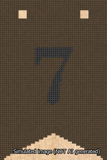 A simulated image of the stitched needlepoint design: Banner 13m Forked 7 Black on Brown. Not A.I. generated.