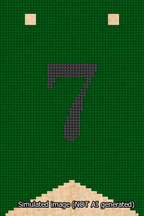 A simulated image of the stitched needlepoint design: Banner 13m Forked 7 Black on Green. Not A.I. generated.