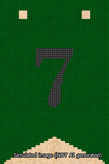 A simulated image of the stitched needlepoint design: Banner 13m Forked 7 Black on Green. Not A.I. generated.
