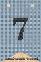 A simulated image of the stitched needlepoint design: Banner 13m Forked 7 Black on Light Blue. Not A.I. generated.
