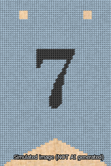 A simulated image of the stitched needlepoint design: Banner 13m Forked 7 Black on Light Blue. Not A.I. generated.
