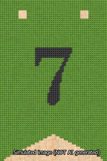 A simulated image of the stitched needlepoint design: Banner 13m Forked 7 Black on Light Green. Not A.I. generated.