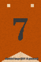 A simulated image of the stitched needlepoint design: Banner 13m Forked 7 Black on Orange. Not A.I. generated.