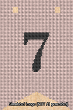 A simulated image of the stitched needlepoint design: Banner 13m Forked 7 Black on Pink. Not A.I. generated.