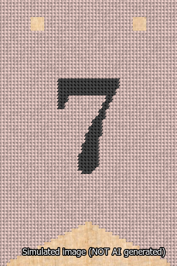 A simulated image of the stitched needlepoint design: Banner 13m Forked 7 Black on Pink. Not A.I. generated.