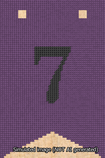 A simulated image of the stitched needlepoint design: Banner 13m Forked 7 Black on Purple. Not A.I. generated.