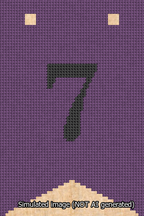 A simulated image of the stitched needlepoint design: Banner 13m Forked 7 Black on Purple. Not A.I. generated.