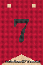 A simulated image of the stitched needlepoint design: Banner 13m Forked 7 Black on Red. Not A.I. generated.