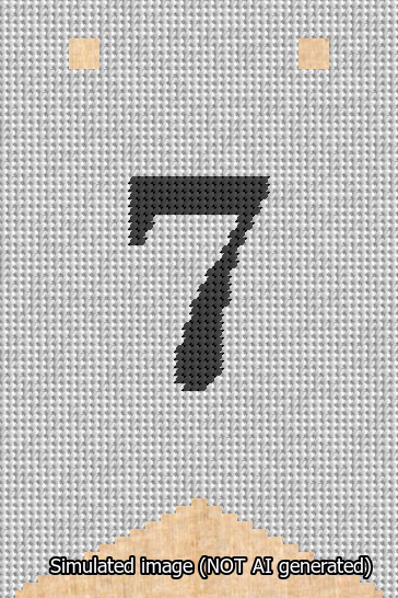 A simulated image of the stitched needlepoint design: Banner 13m Forked 7 Black on White. Not A.I. generated.