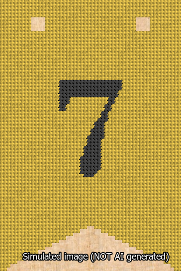 A simulated image of the stitched needlepoint design: Banner 13m Forked 7 Black on Yellow. Not A.I. generated.