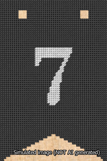 A simulated image of the stitched needlepoint design: Banner 13m Forked 7 White on Black. Not A.I. generated.