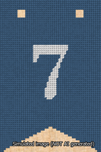 A simulated image of the stitched needlepoint design: Banner 13m Forked 7 White on Blue. Not A.I. generated.