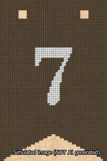 A simulated image of the stitched needlepoint design: Banner 13m Forked 7 White on Brown. Not A.I. generated.