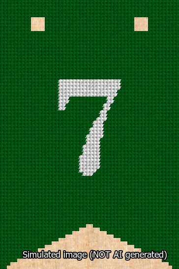 A simulated image of the stitched needlepoint design: Banner 13m Forked 7 White on Green. Not A.I. generated.