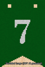 A simulated image of the stitched needlepoint design: Banner 13m Forked 7 White on Green. Not A.I. generated.