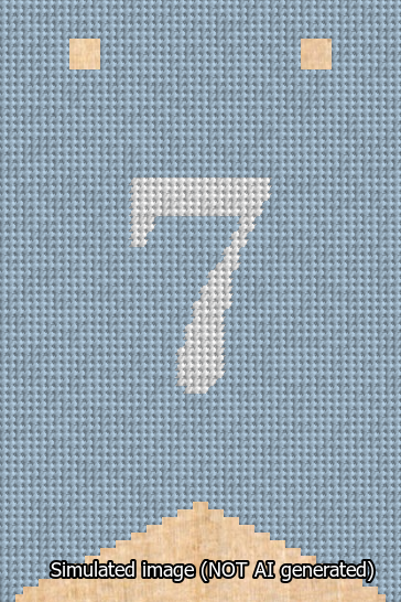 A simulated image of the stitched needlepoint design: Banner 13m Forked 7 White on Light Blue. Not A.I. generated.