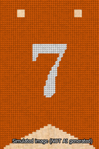 A simulated image of the stitched needlepoint design: Banner 13m Forked 7 White on Orange. Not A.I. generated.