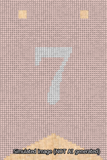 A simulated image of the stitched needlepoint design: Banner 13m Forked 7 White on Pink. Not A.I. generated.