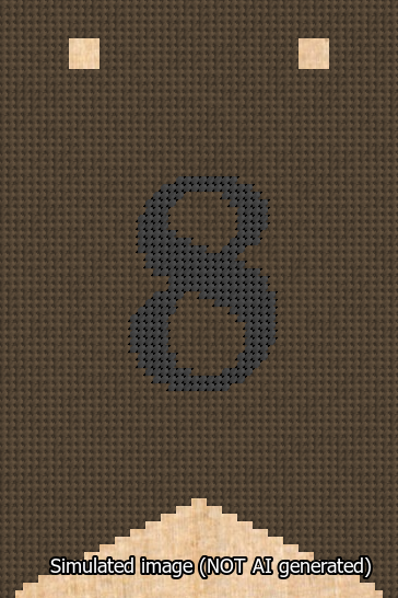 A simulated image of the stitched needlepoint design: Banner 13m Forked 8 Black on Brown. Not A.I. generated.