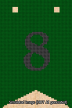 A simulated image of the stitched needlepoint design: Banner 13m Forked 8 Black on Green. Not A.I. generated.