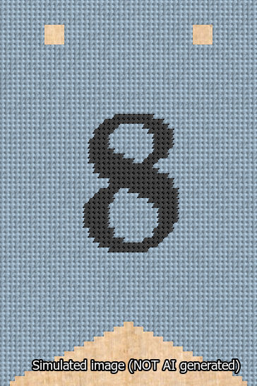 A simulated image of the stitched needlepoint design: Banner 13m Forked 8 Black on Light Blue. Not A.I. generated.