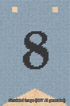 A simulated image of the stitched needlepoint design: Banner 13m Forked 8 Black on Light Blue. Not A.I. generated.