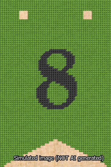 A simulated image of the stitched needlepoint design: Banner 13m Forked 8 Black on Light Green. Not A.I. generated.