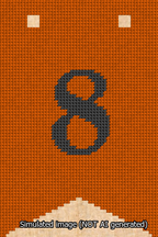 A simulated image of the stitched needlepoint design: Banner 13m Forked 8 Black on Orange. Not A.I. generated.