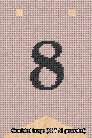 A simulated image of the stitched needlepoint design: Banner 13m Forked 8 Black on Pink. Not A.I. generated.