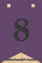 A simulated image of the stitched needlepoint design: Banner 13m Forked 8 Black on Purple. Not A.I. generated.