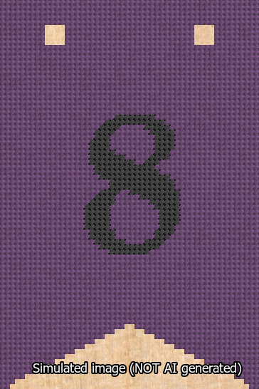 A simulated image of the stitched needlepoint design: Banner 13m Forked 8 Black on Purple. Not A.I. generated.