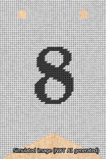 A simulated image of the stitched needlepoint design: Banner 13m Forked 8 Black on White. Not A.I. generated.