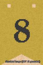 A simulated image of the stitched needlepoint design: Banner 13m Forked 8 Black on Yellow. Not A.I. generated.