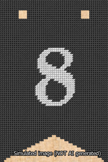A simulated image of the stitched needlepoint design: Banner 13m Forked 8 White on Black. Not A.I. generated.