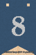 A simulated image of the stitched needlepoint design: Banner 13m Forked 8 White on Blue. Not A.I. generated.