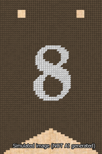 A simulated image of the stitched needlepoint design: Banner 13m Forked 8 White on Brown. Not A.I. generated.