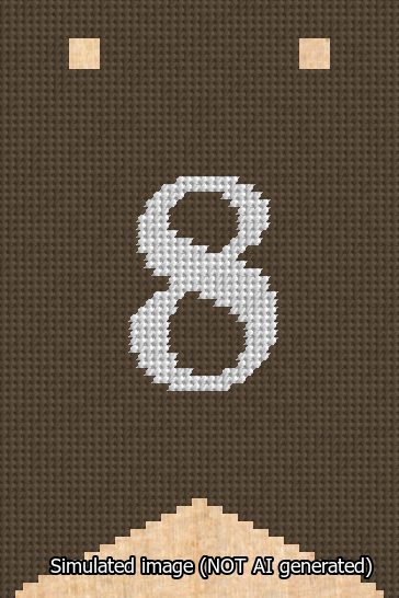 A simulated image of the stitched needlepoint design: Banner 13m Forked 8 White on Brown. Not A.I. generated.